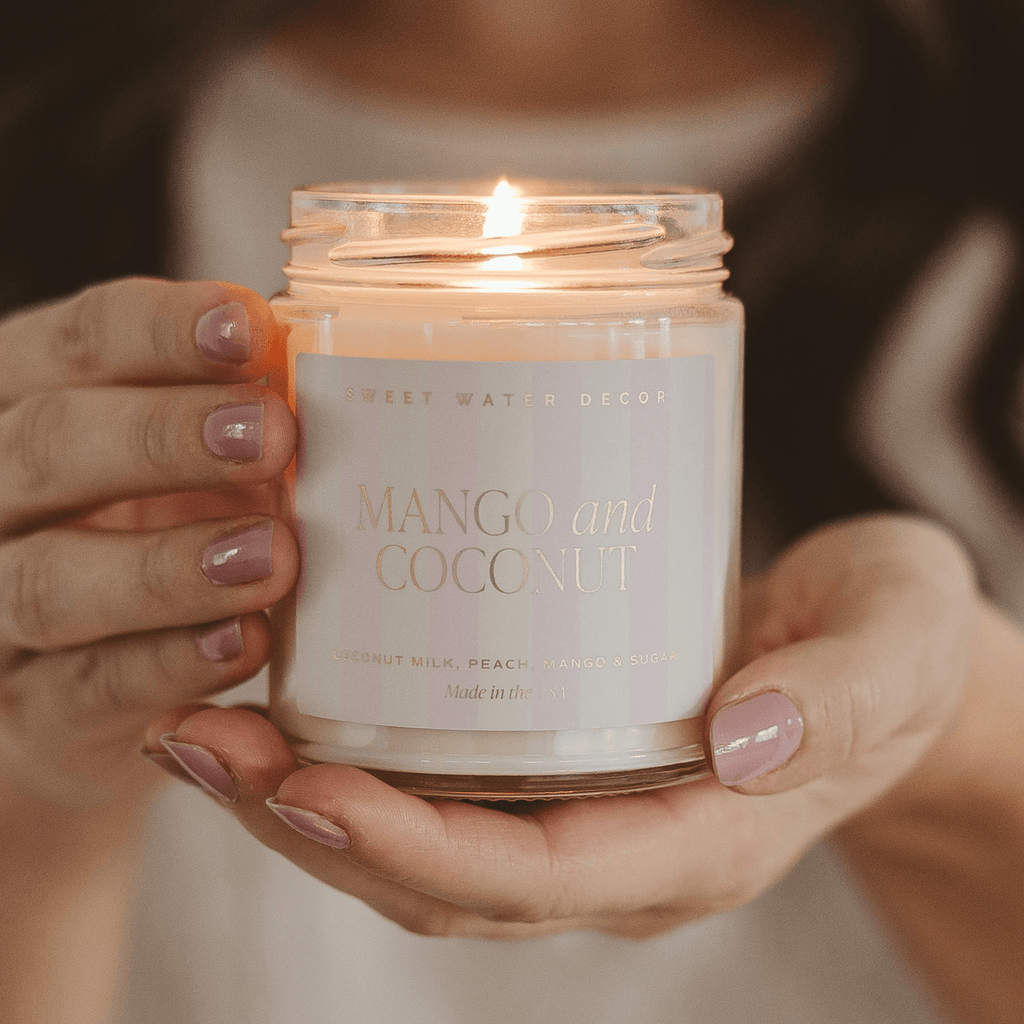 Sweet Water Decor Mango and Coconut Soy Patterned Candle - Clear Jar - 9 oz in - Candles photo