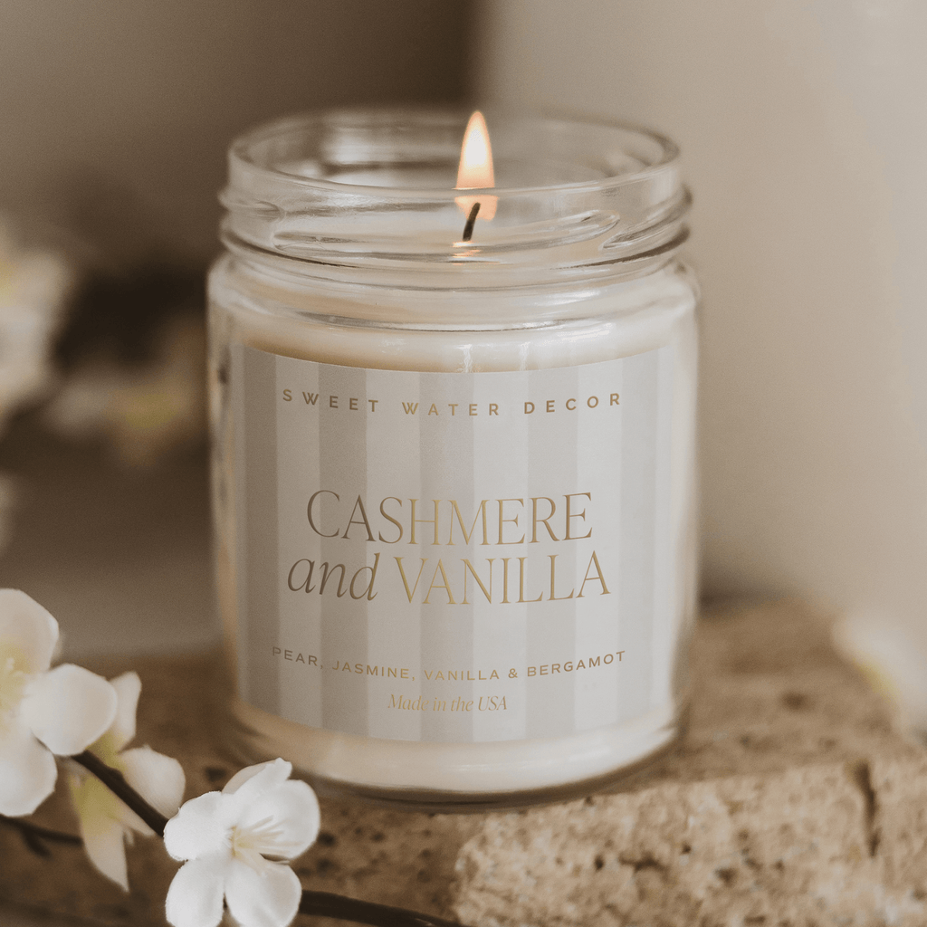 Cashmere and Vanilla Soy Patterned Candle - Clear Jar - 9 oz - SwagglyLife Home & Fashion