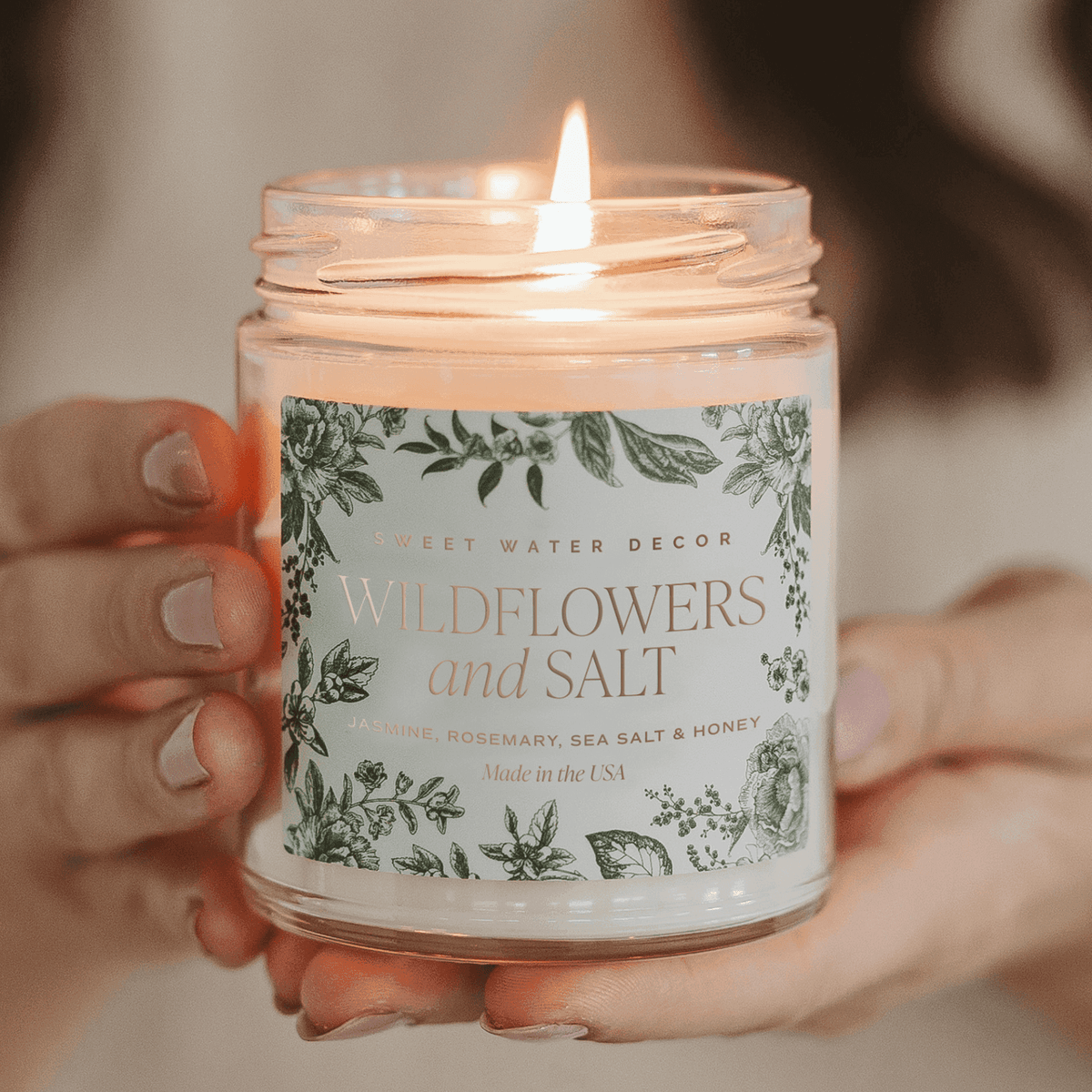 Wildflowers and Salt Soy Patterned Candle - Clear Jar - 9 oz - SwagglyLife Home & Fashion