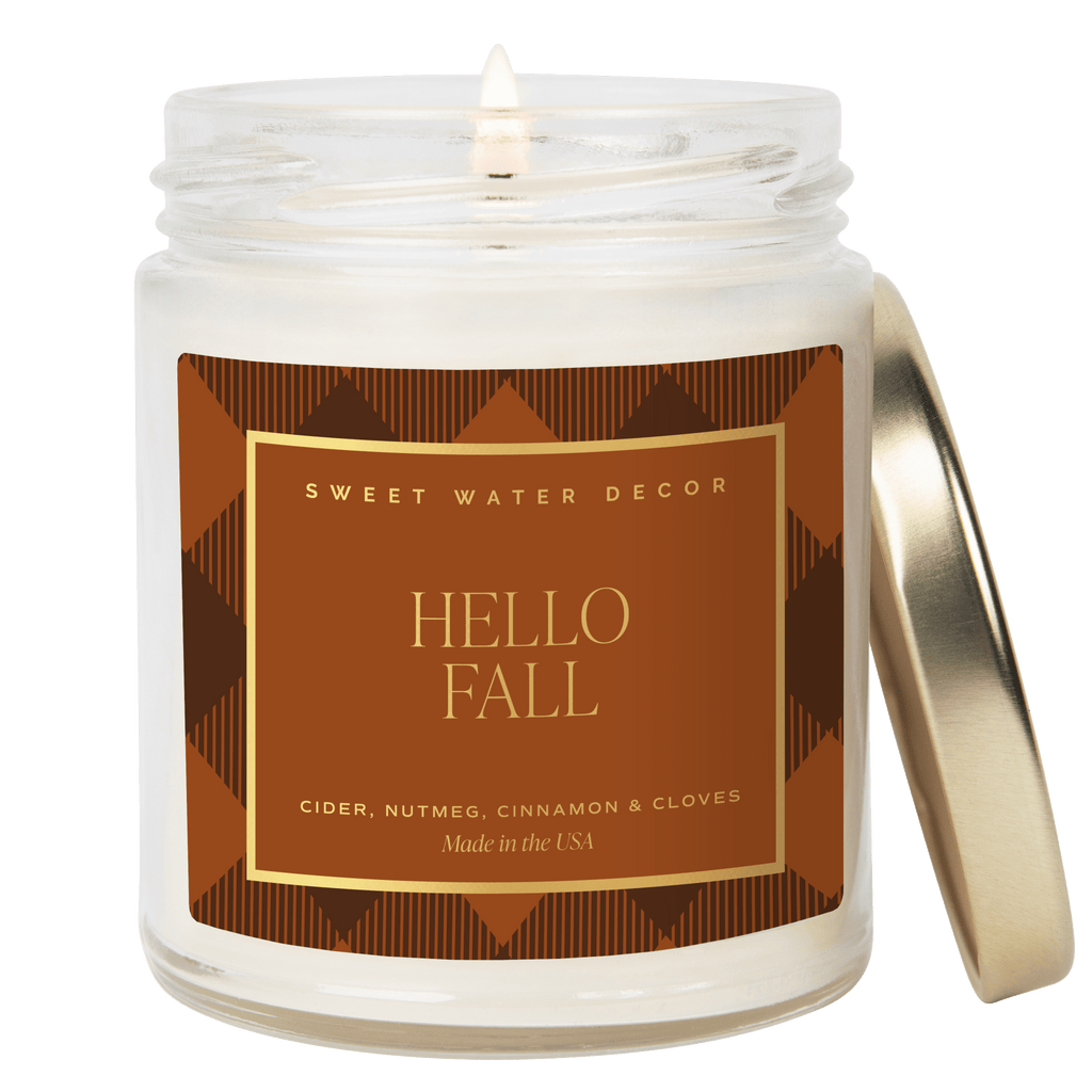 Hello Fall Soy Candle - Patterned 9 oz - Clear Jar in - Candles photo
