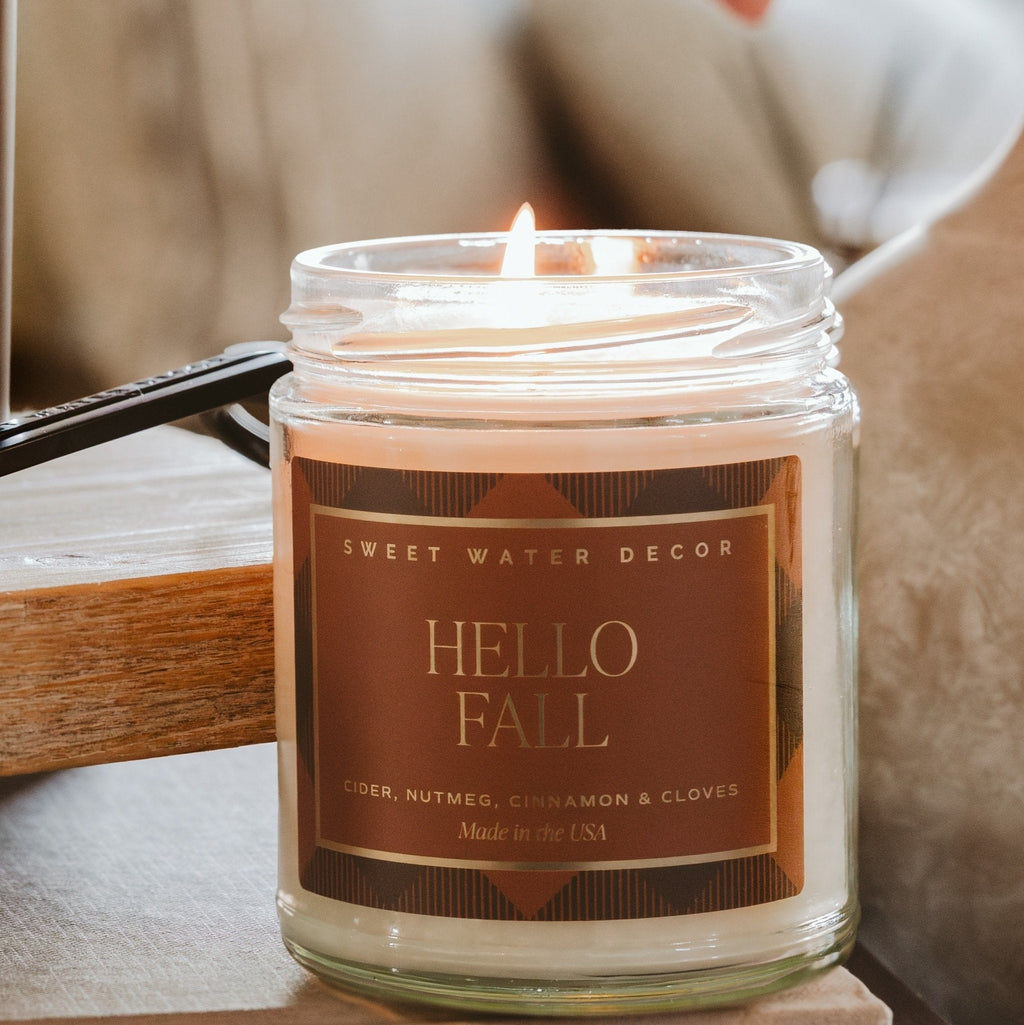 Hello Fall Soy Candle - Patterned 9 oz - Clear Jar in - Candles photo