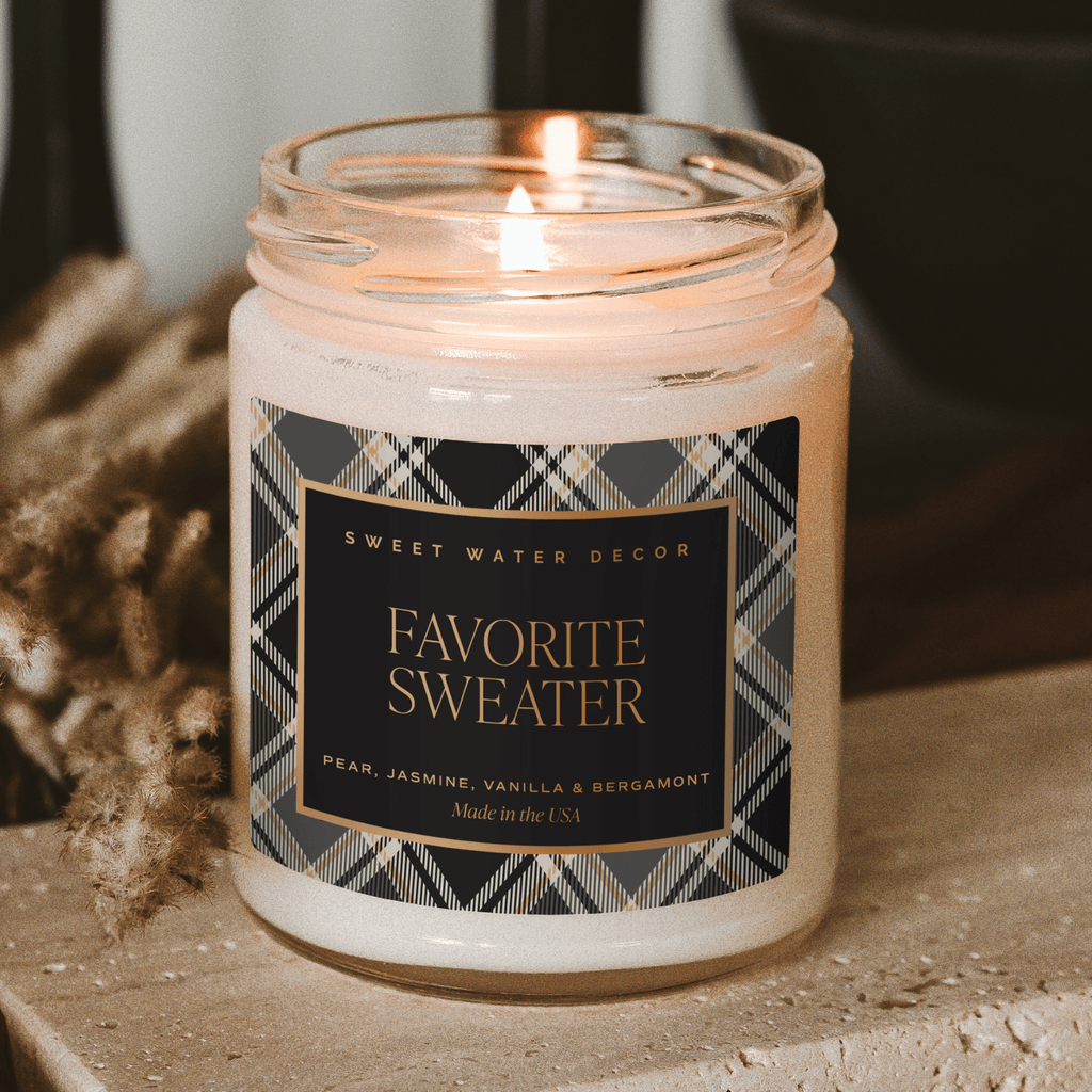 Favorite Sweater Soy Candle - Patterned 9 oz - Clear Jar (Cashmere and Vanilla) in - Candles photo