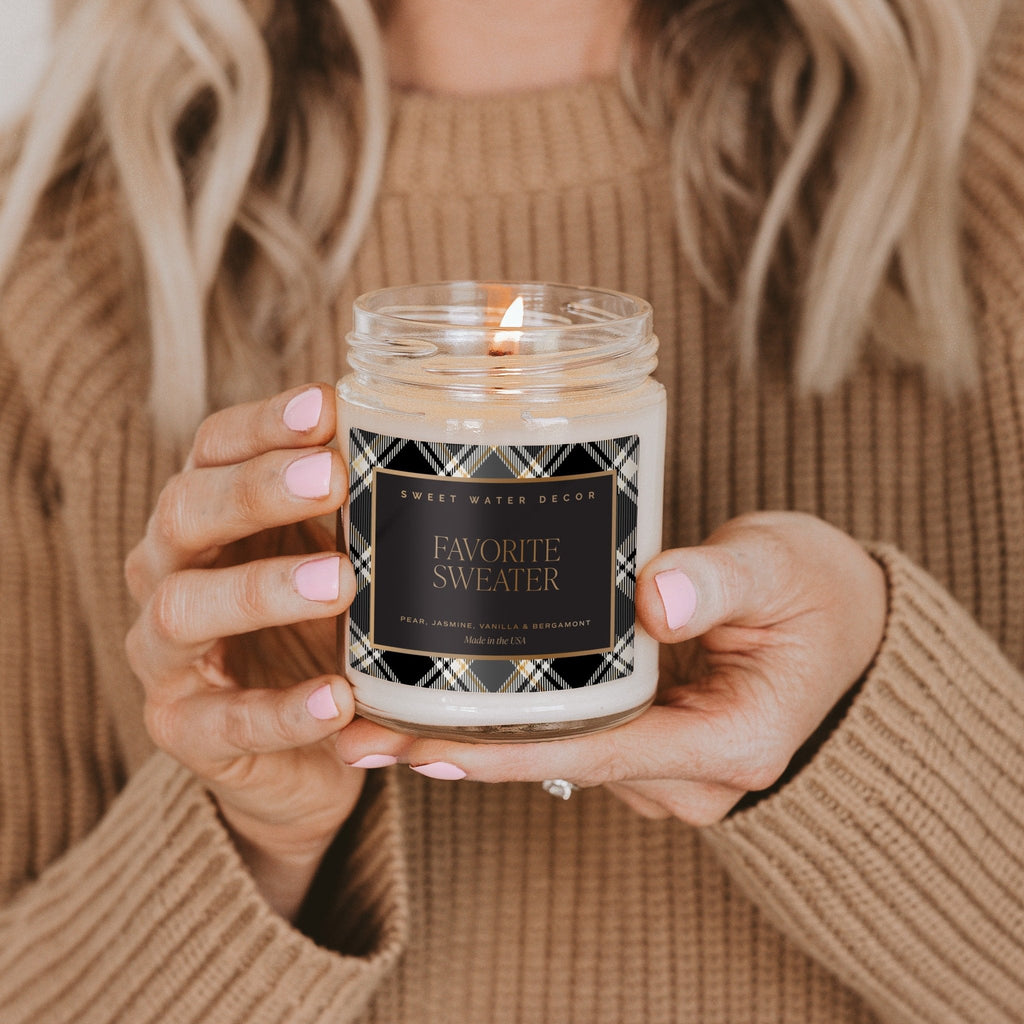 Favorite Sweater Soy Candle - Patterned 9 oz - Clear Jar (Cashmere and Vanilla) in - Candles photo