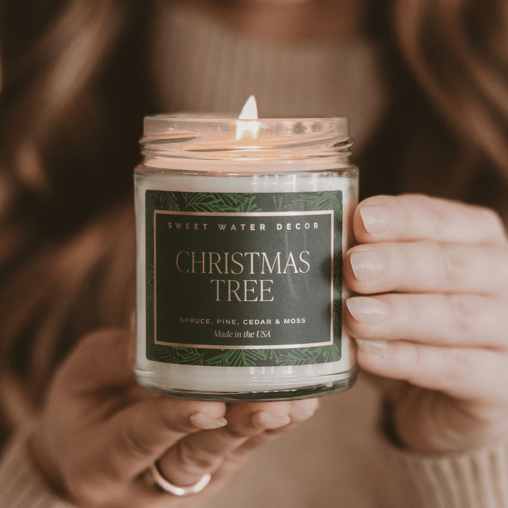Christmas Tree Soy Candle - Patterned Clear Jar - 9 oz in - Candles photo