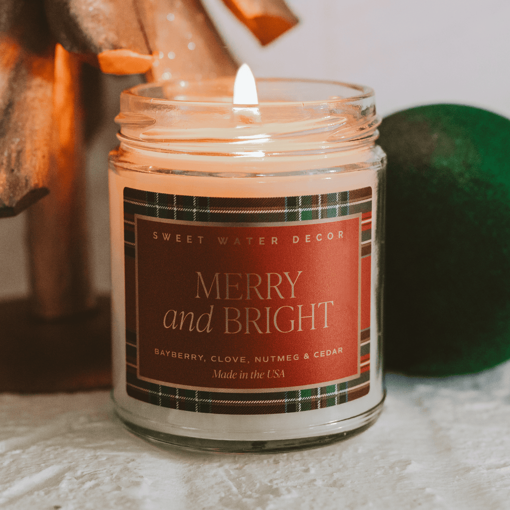 Merry and Bright Soy Candle - Patterned Clear Jar - 9 oz in - Candles photo
