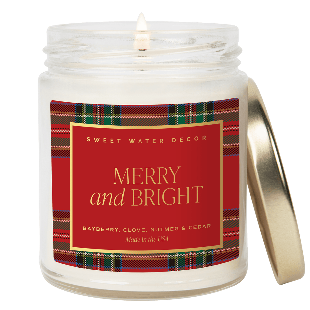 Merry and Bright Soy Candle - Patterned Clear Jar - 9 oz in - Candles photo