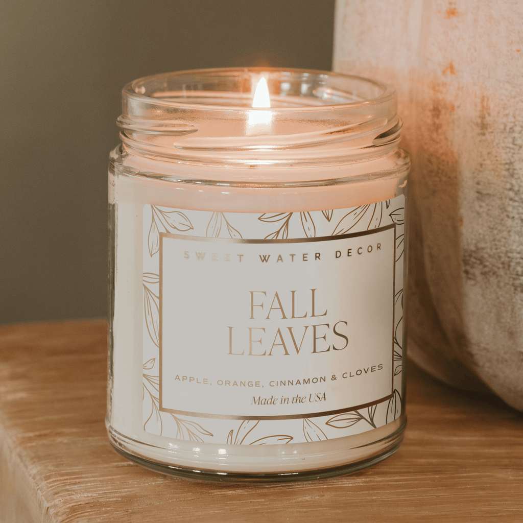Fall Leaves Soy Candle - Patterned 9 oz - Clear Jar in - Candles photo