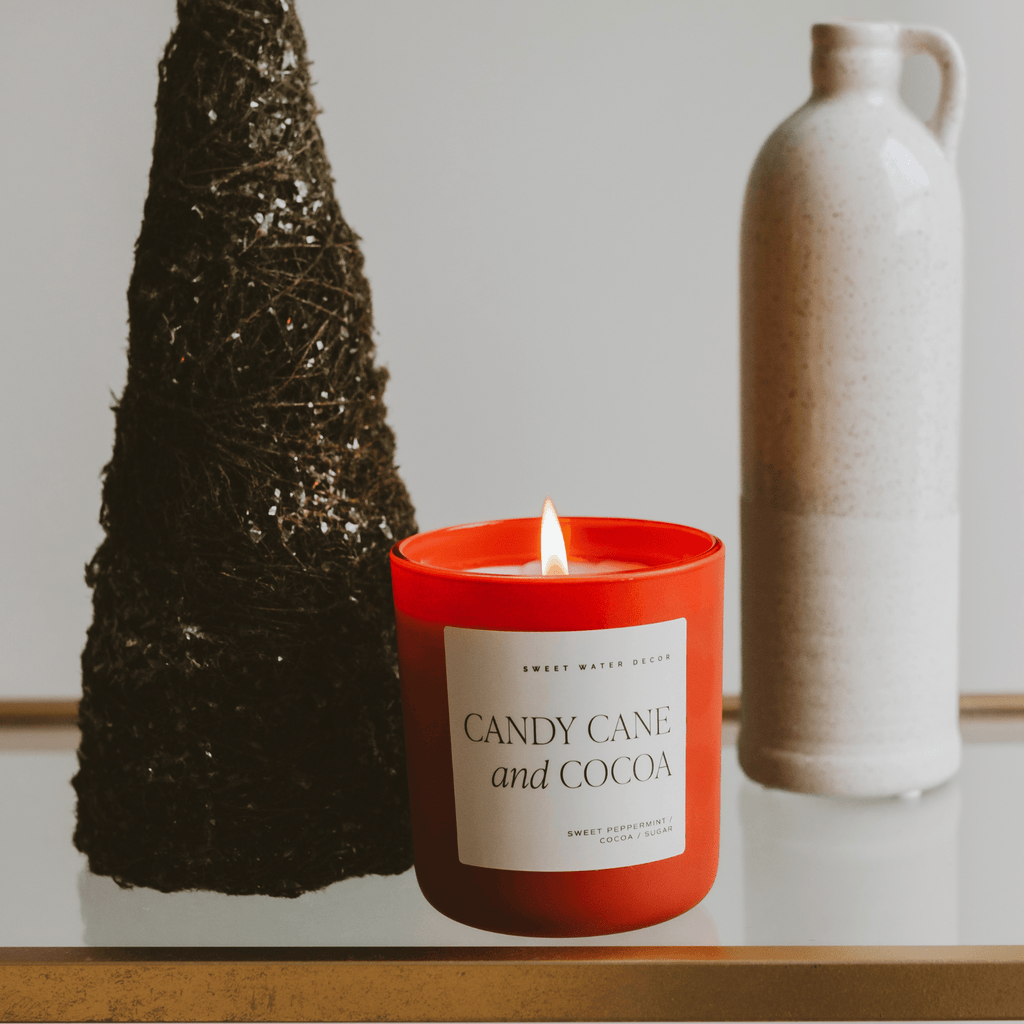Candy Cane and Cocoa Soy Candle - Red Matte Jar - 15 oz (Hot Cocoa and Peppermint) in - Candles photo