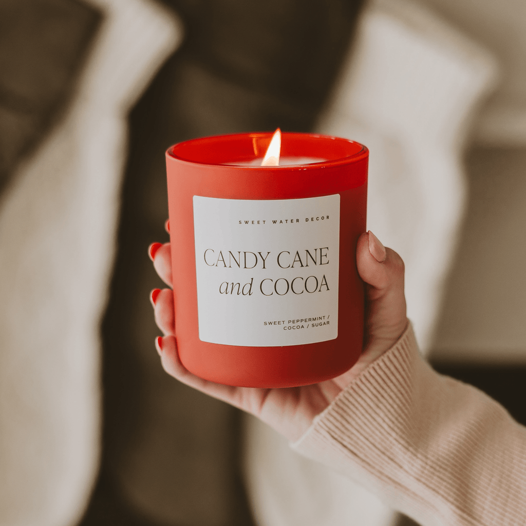 Candy Cane and Cocoa Soy Candle - Red Matte Jar - 15 oz (Hot Cocoa and Peppermint) in - Candles photo