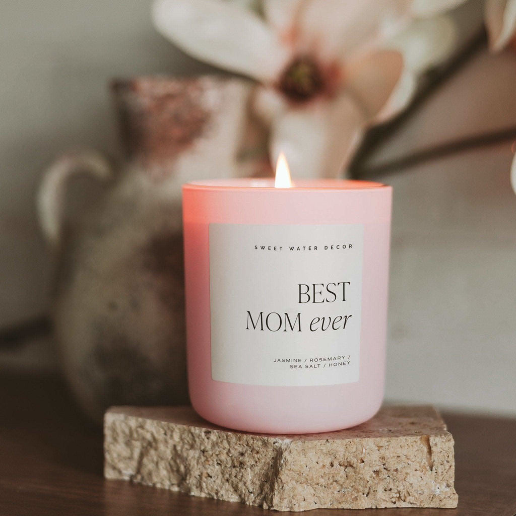 Best Mom Ever Soy Candle - Pink Matte Jar - 15 oz (Wildflowers and Salt) - SwagglyLife Home & Fashion
