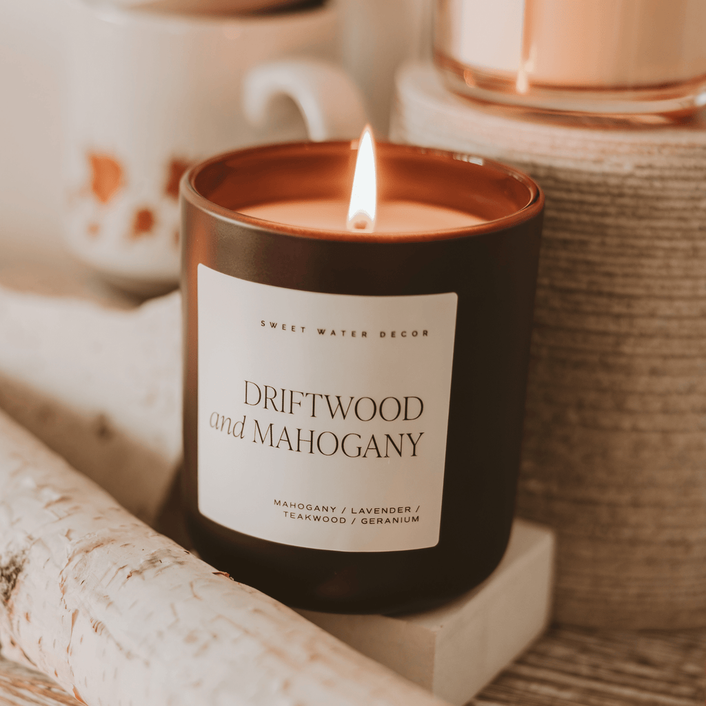 Driftwood and Mahogany Soy Candle - Brown Matte Jar - 15 oz in - Candles photo