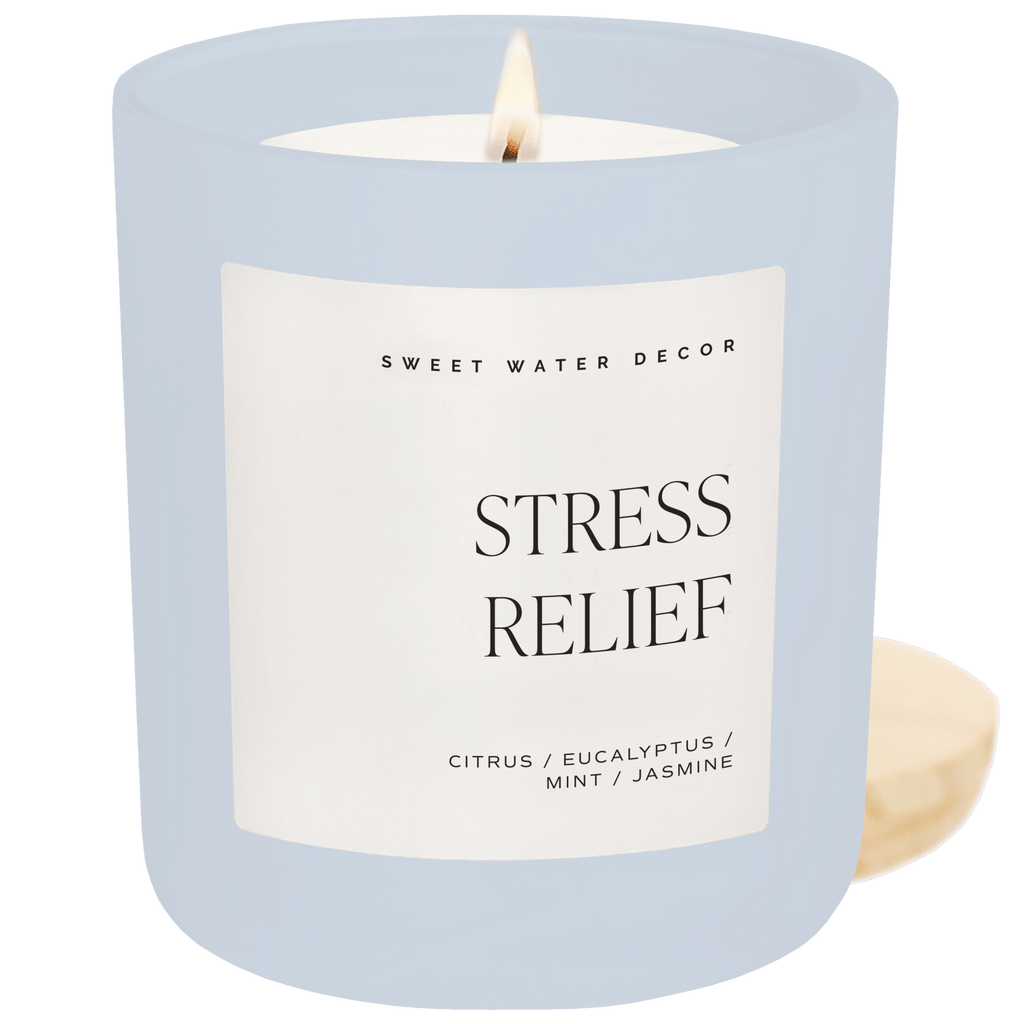 Stress Relief Soy Candle - Blue Matte Jar - 15 oz in - Candles photo