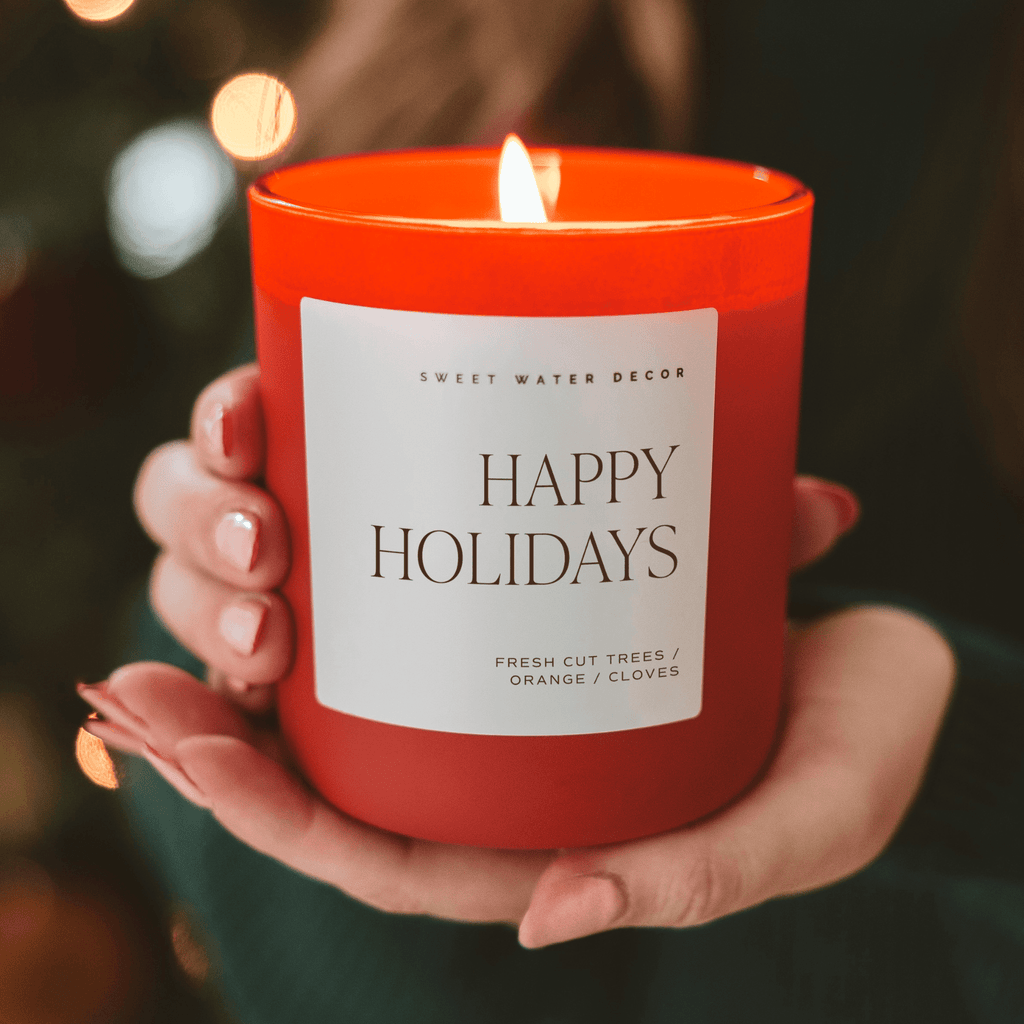 Happy Holidays Soy Candle - Red Matte Jar - 15 oz (Christmas) in - Candles photo