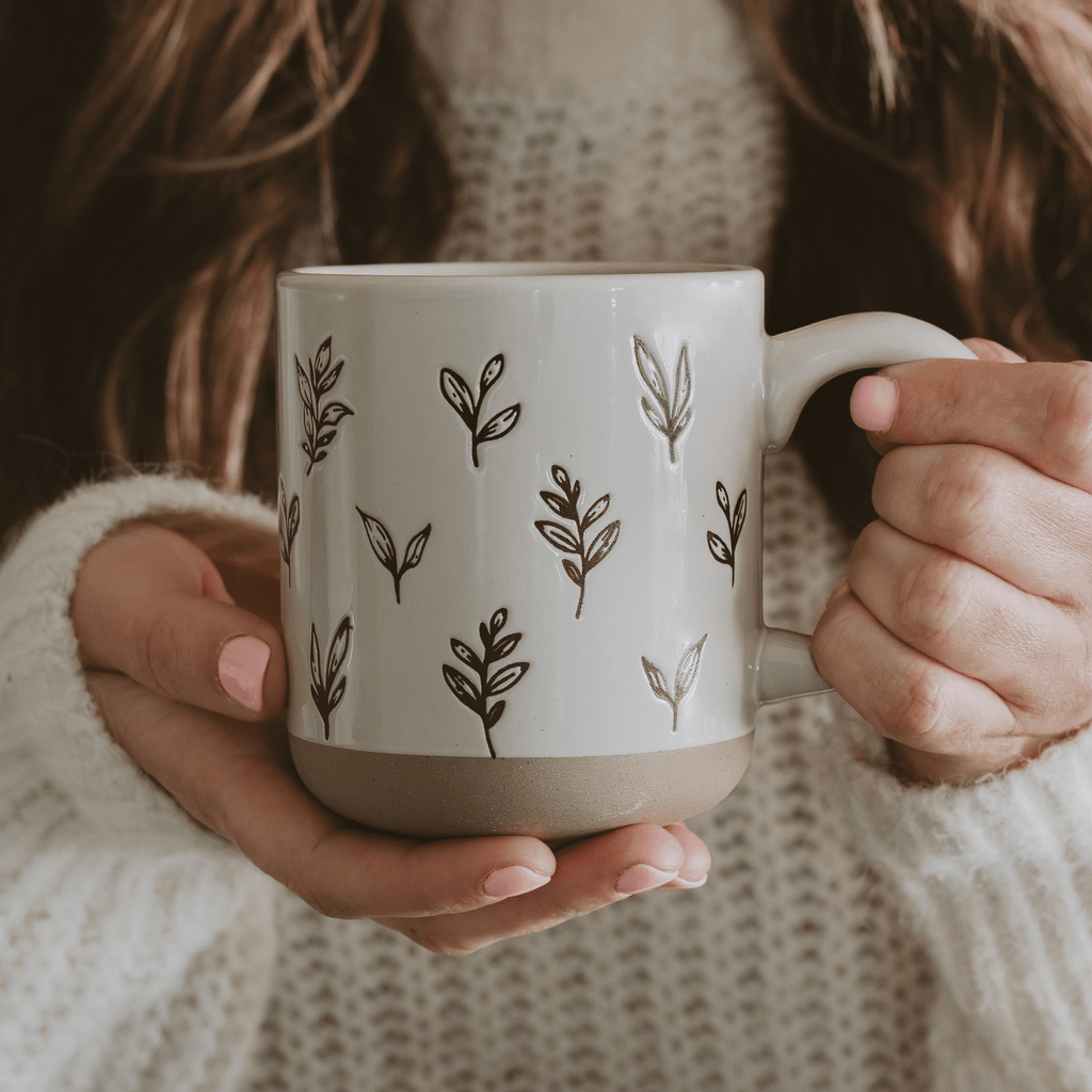 Brown Leaves 14oz. Stoneware Coffee Mug - SwagglyLife Home & Fashion