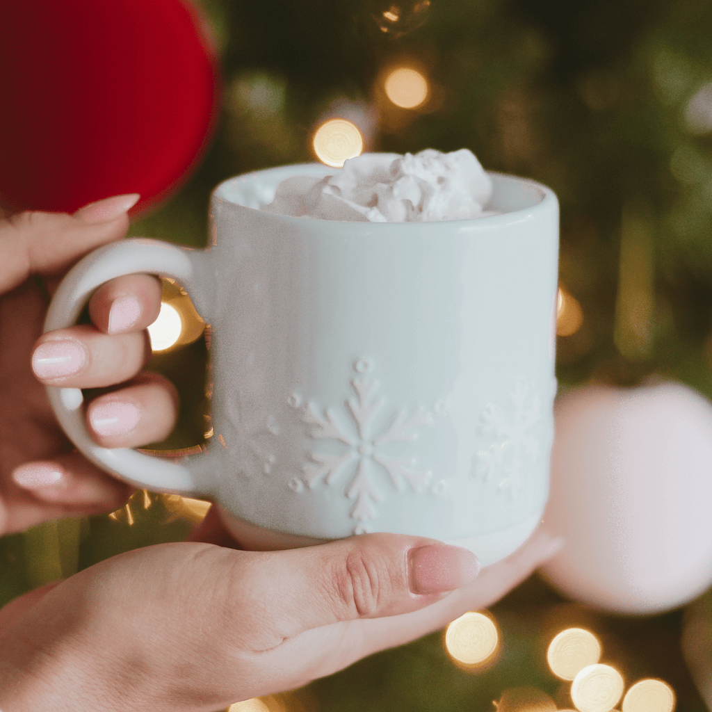 Snowflakes 14oz. Blue Stoneware Coffee Mug in - Coffee Mugs photo