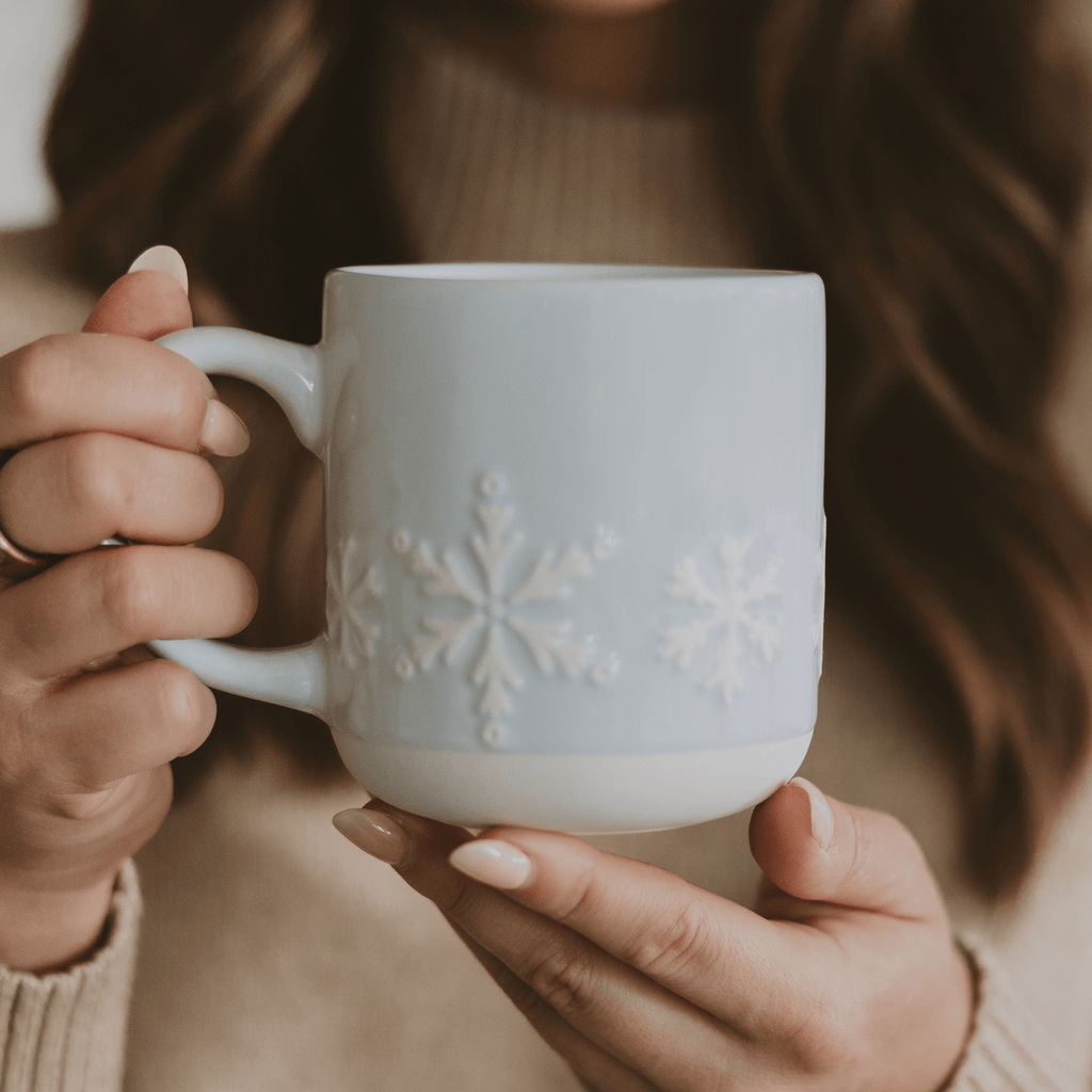 Snowflakes 14oz. Blue Stoneware Coffee Mug in - Coffee Mugs photo