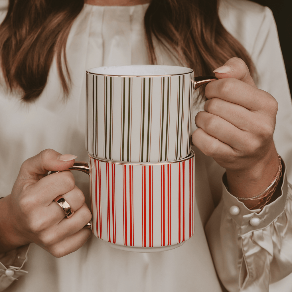Red Stripe 14oz. Gold Handle Coffee Mug in - Coffee Mugs photo