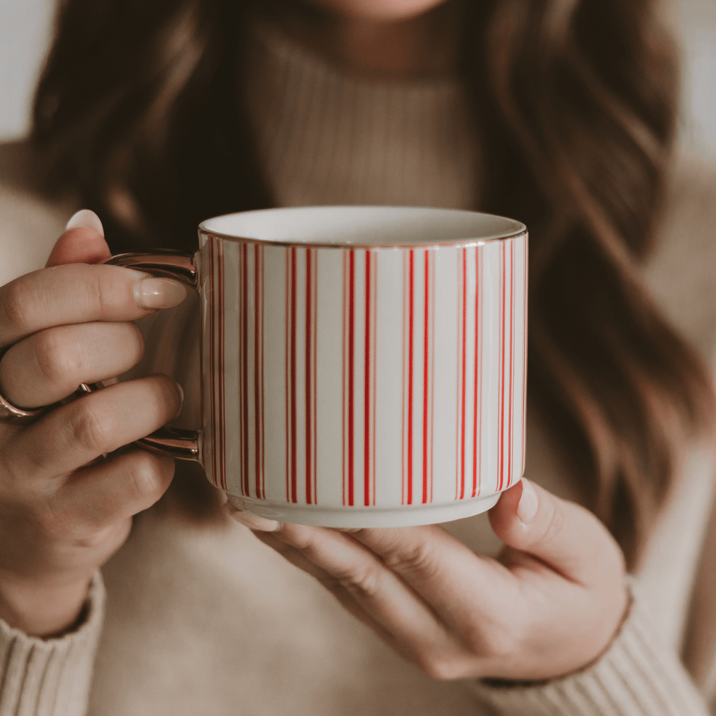 Red Stripe 14oz. Gold Handle Coffee Mug - SwagglyLife Home & Fashion