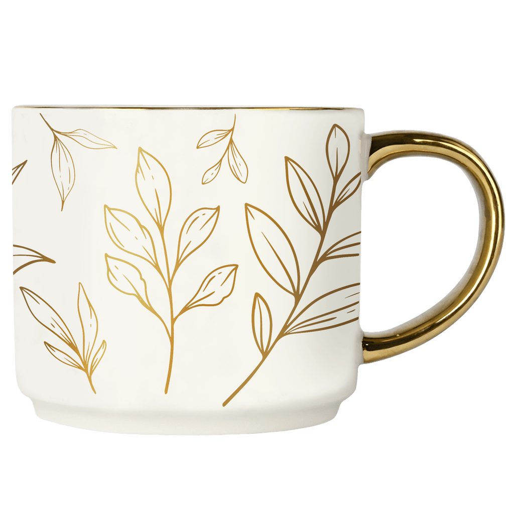 Gold Leaves 14oz. Gold Handle Coffee Mug - SwagglyLife Home & Fashion
