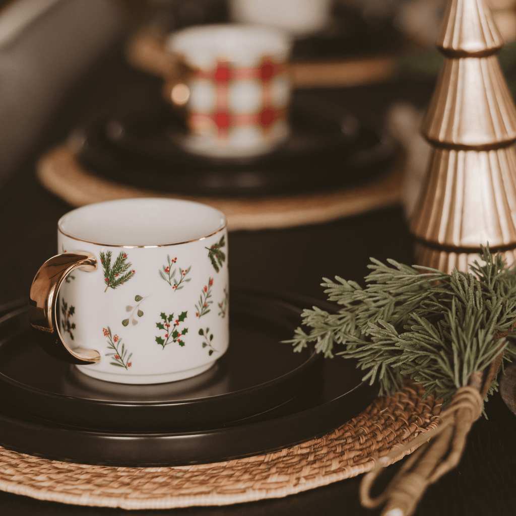 Holiday Greenery 14oz. Gold Handle Coffee Mug in - Coffee Mugs photo