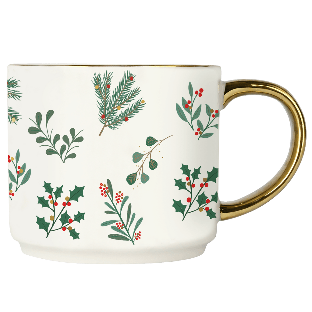 Holiday Greenery 14oz. Gold Handle Coffee Mug in - Coffee Mugs photo