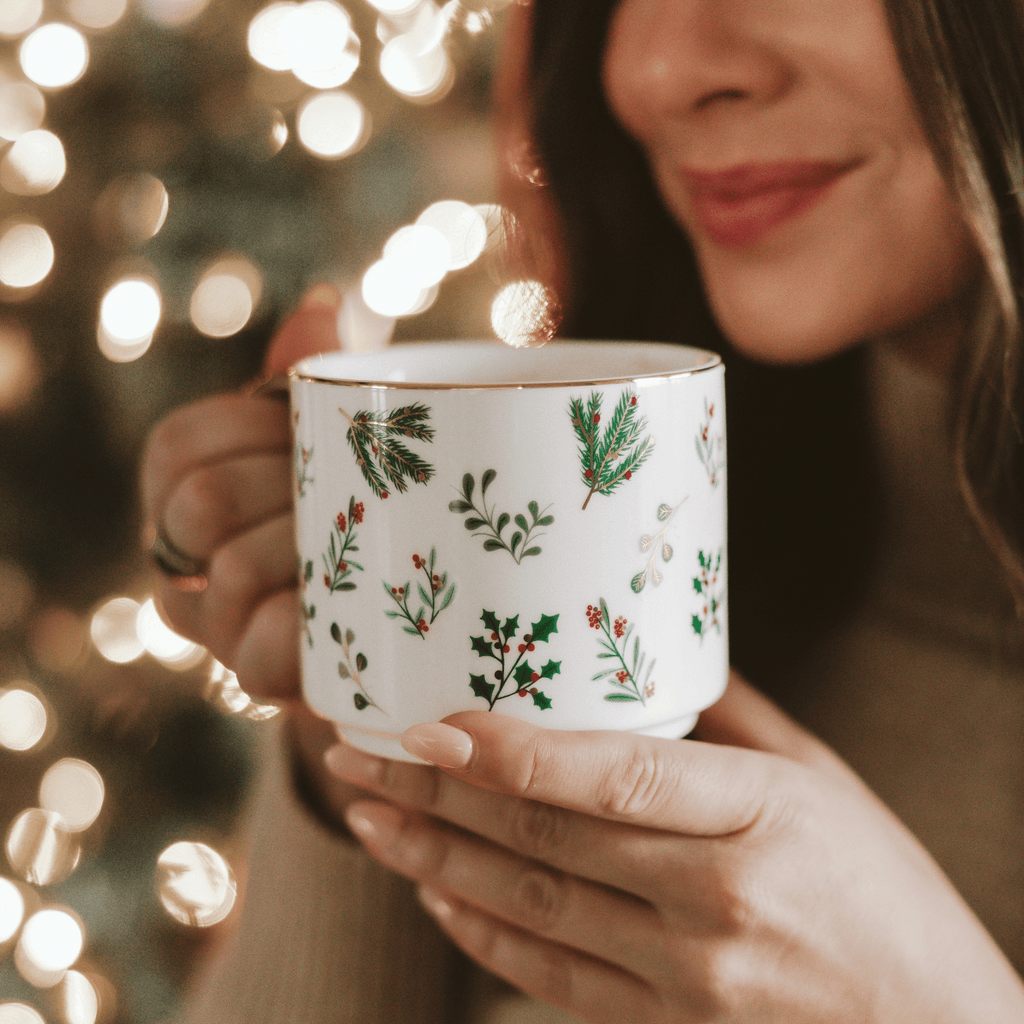 Holiday Greenery 14oz. Gold Handle Coffee Mug in - Coffee Mugs photo