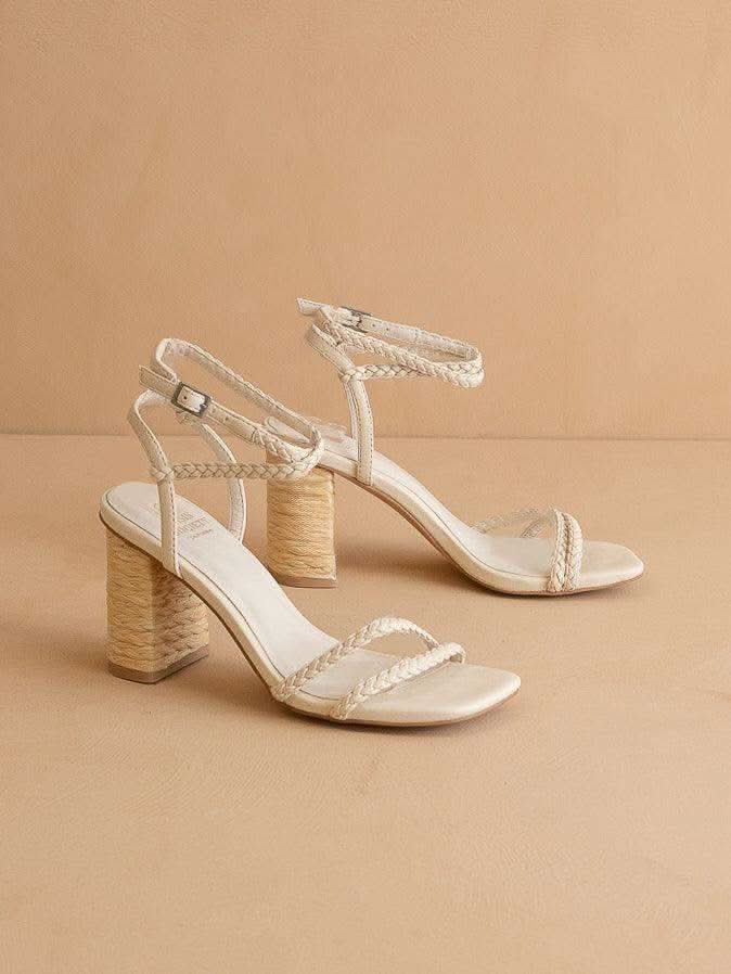 The Colmar | Beige Strappy Braided Sandal with a Jute Heel in - HEELS photo