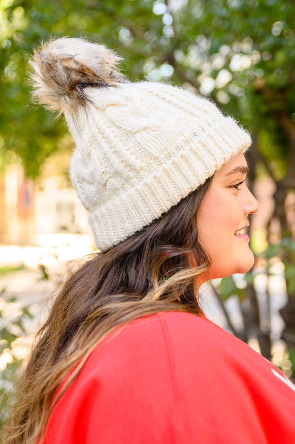 Cable Knit Cuffed Beanie In Ivory in - Womens photo