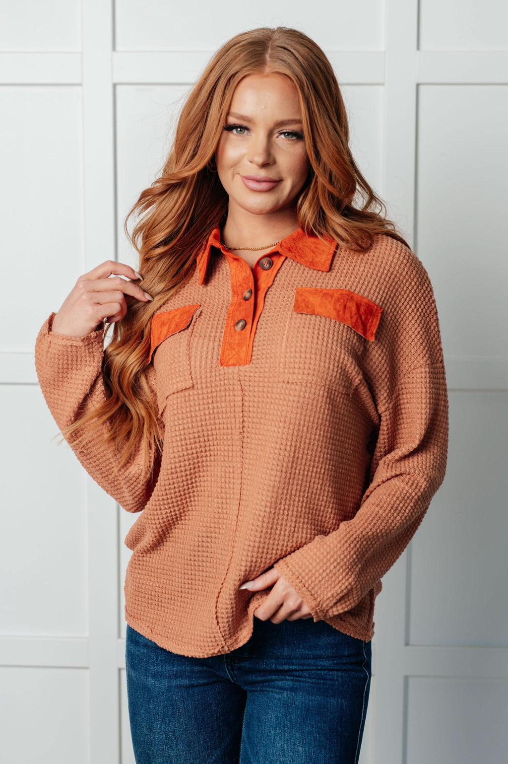 Can't Imagine Why Waffle Knit Contrast Trim Top in - Tops photo