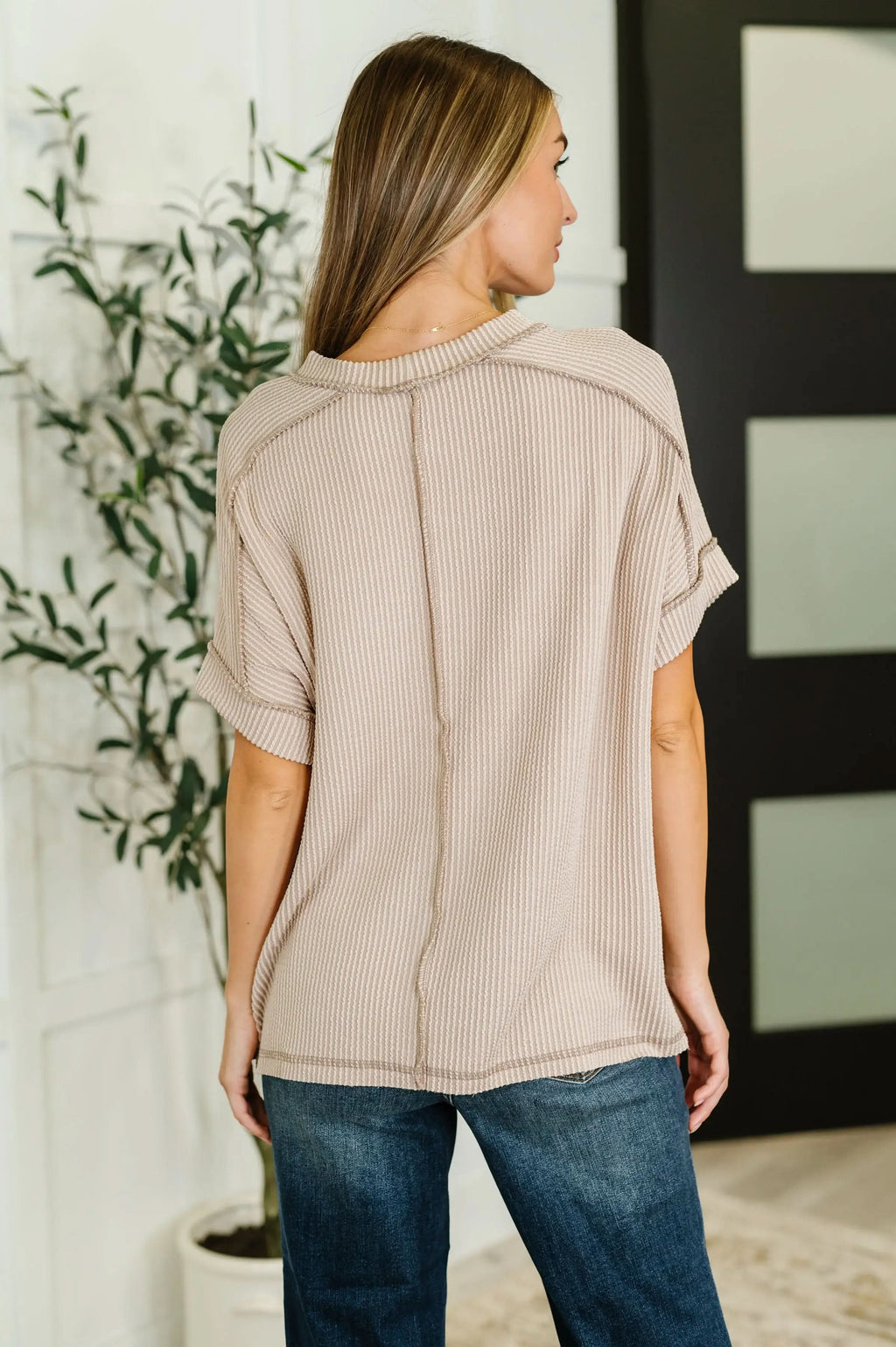 Catch Me Loungin’ Cable Ribbed Knit Top in Ash Mocha in - Womens photo