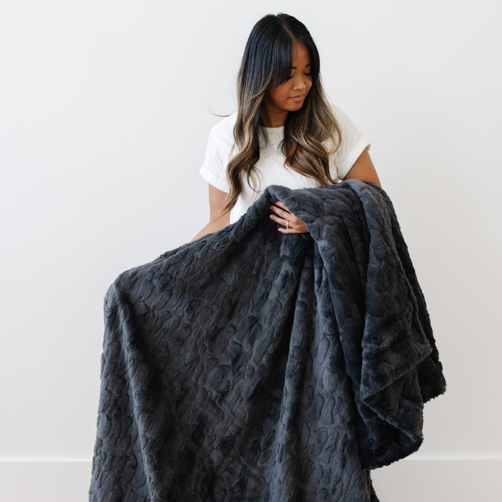 PATTERNED FAUX FUR THROW BLANKETS in Charcoal - Throw Blanket photo