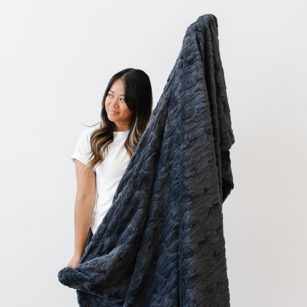 PATTERNED FAUX FUR XL THROW BLANKETS in Charcoal - photo