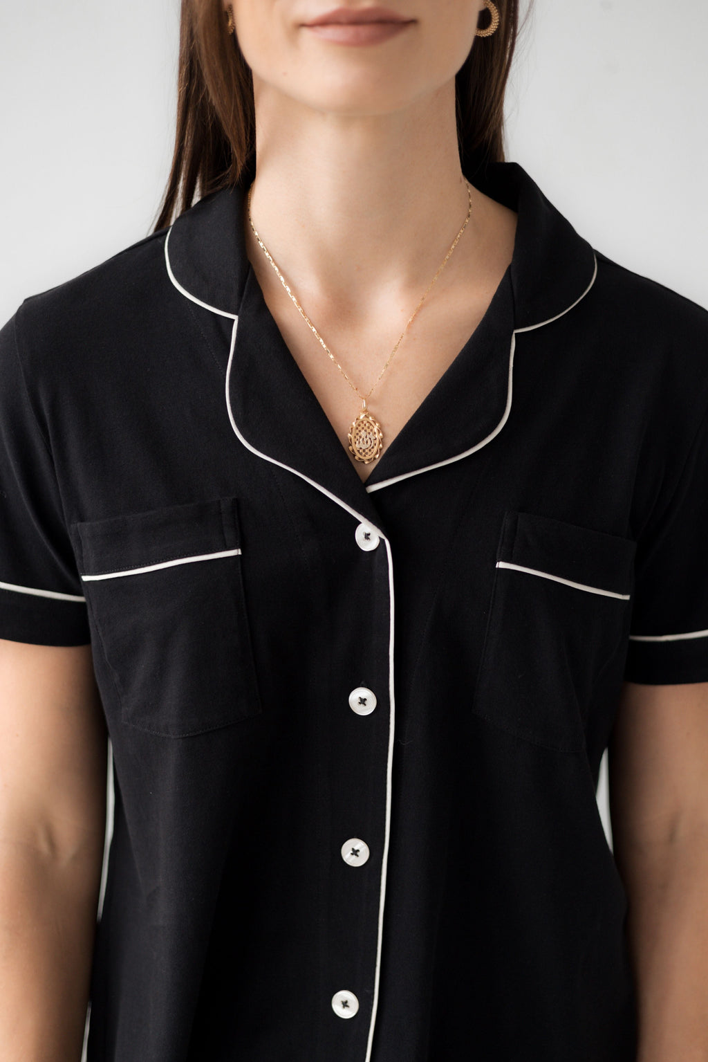 Classic Luxury Capri Pajamas in Brushed Pima Cotton in Black White - PAJAMAS photo