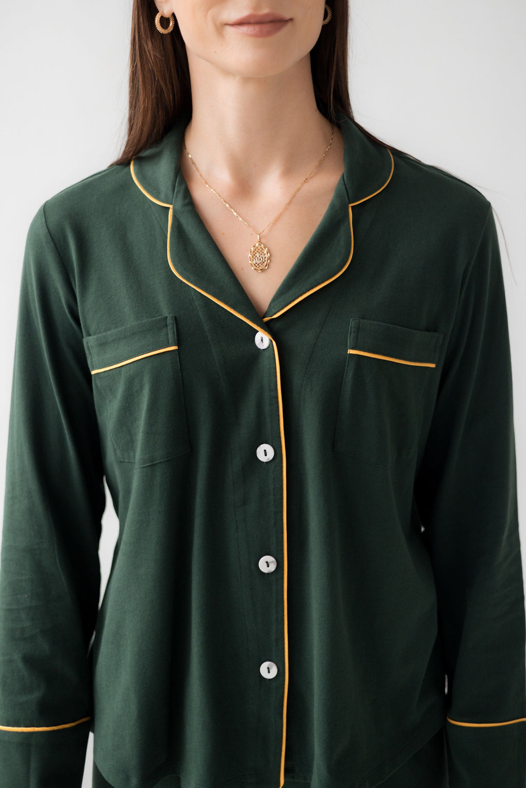 Classic Luxury Pajamas in Brushed Pima Cotton in Forest Gold - PAJAMAS photo