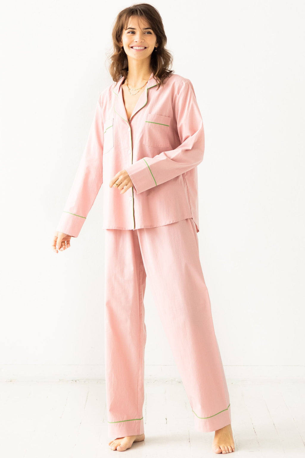 Classic Woven Cotton Pajama Set in Watermelon Green - PAJAMAS photo