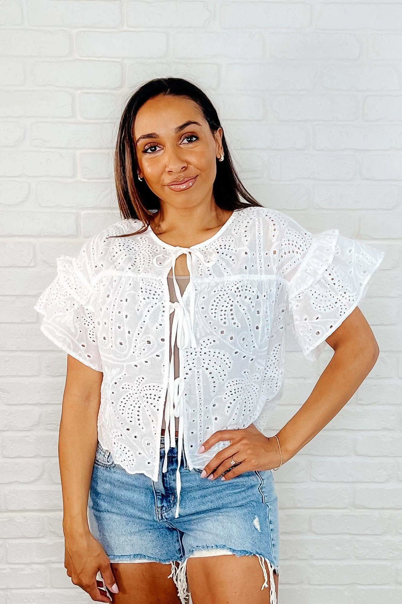 Classy As Heck Eyelet Front Tie Top in Off White - SwagglyLife Home & Fashion Classy As Heck Eyelet Front Tie Top in Off White - SwagglyLife Home & Fashion