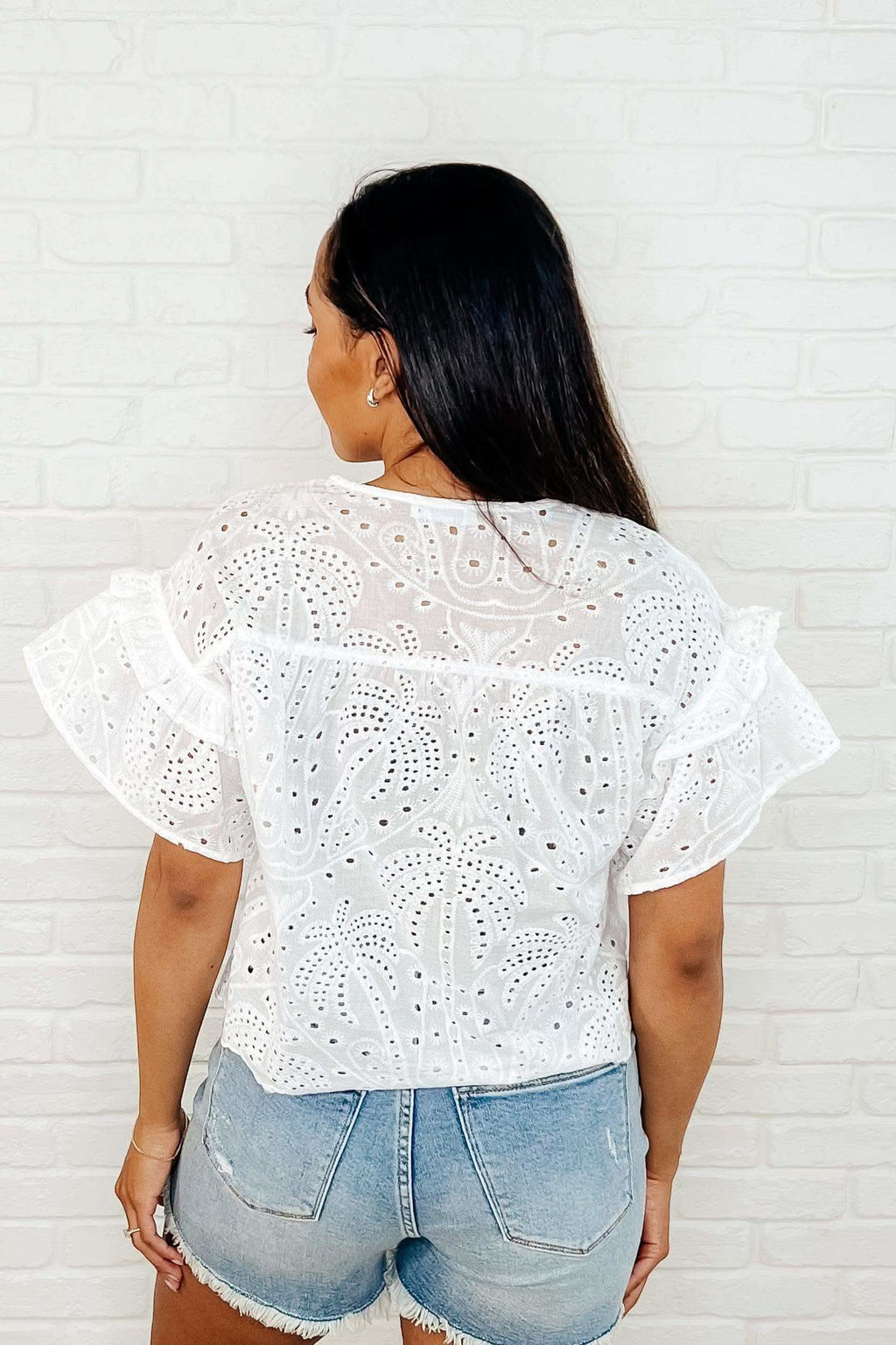 Classy As Heck Eyelet Front Tie Top in Off White - SwagglyLife Home & Fashion