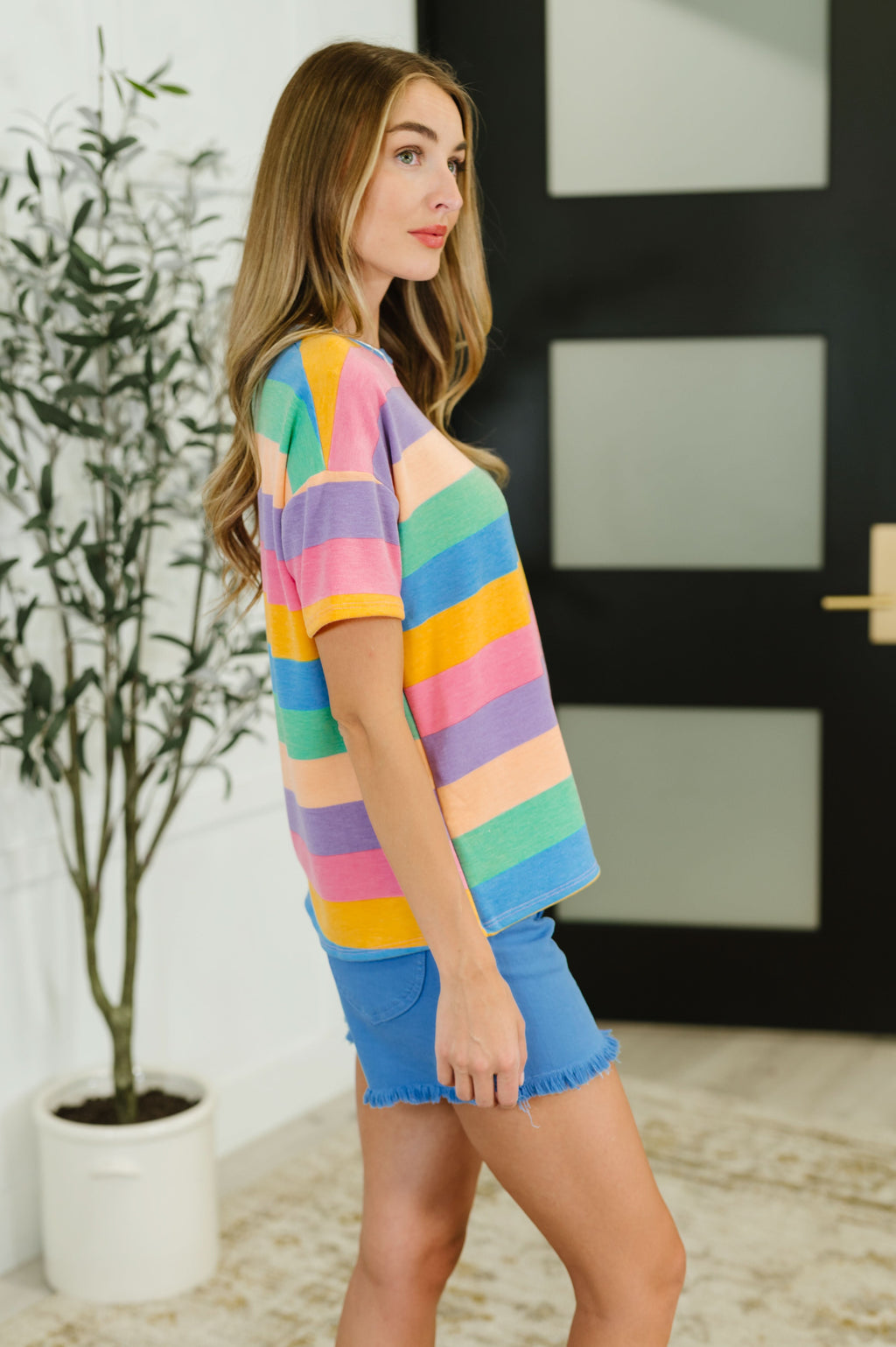 Color Theory Drop Shoulder Top in Blue, Yellow and Pink in - Womens photo
