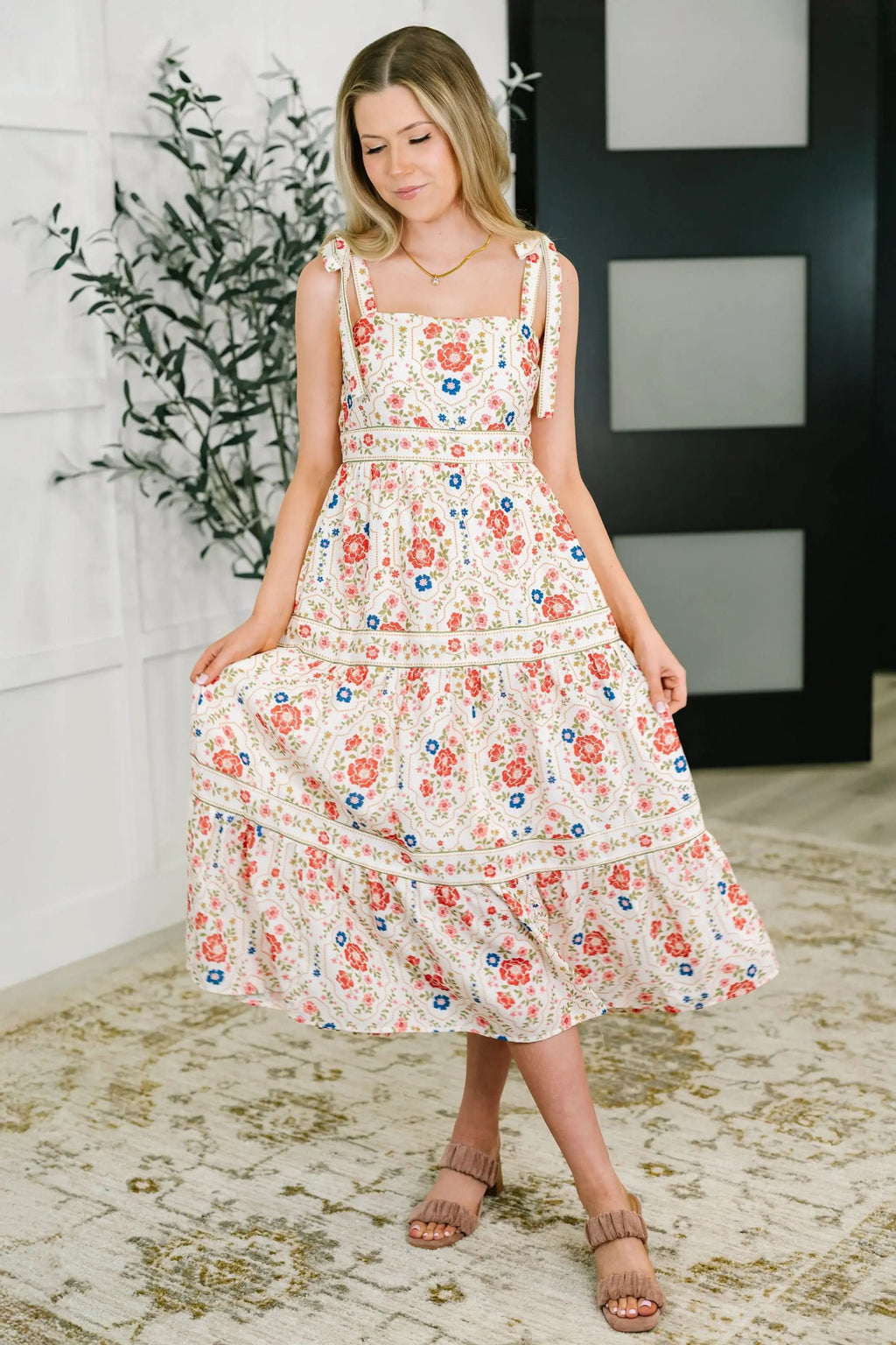 Country Crush Adjustable Strap Dress in Cream and Red in - Womens photo