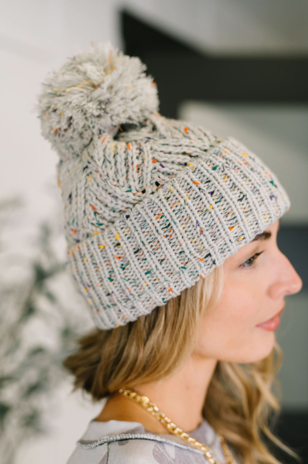Cover Your Ears Pom Pom Beanie in Grey in - Womens photo