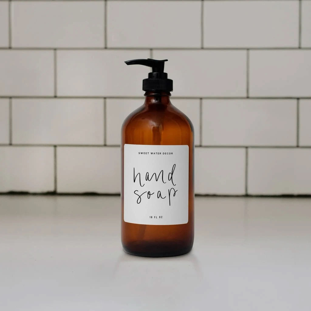 16oz Amber Glass Hand Soap Dispenser - White Label - SwagglyLife Home & Fashion