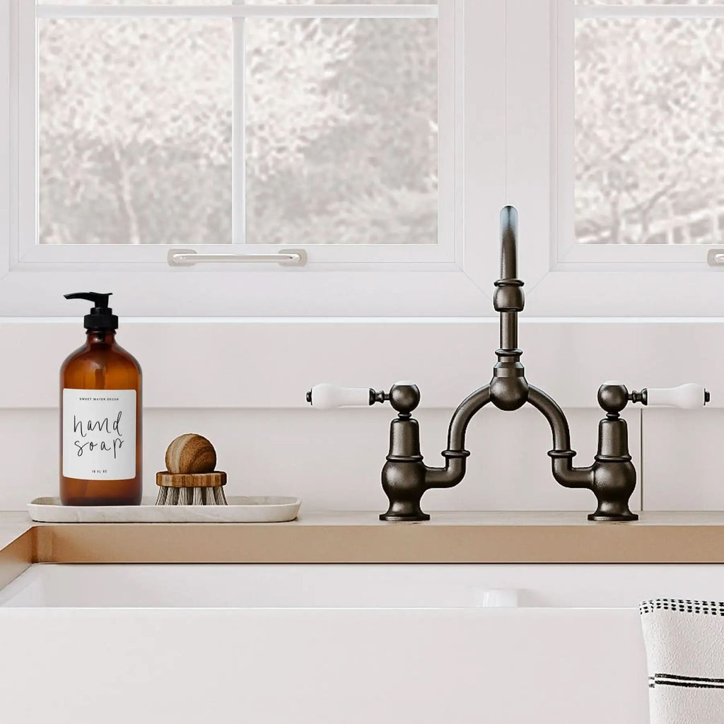 16oz Amber Glass Hand Soap Dispenser - White Label - SwagglyLife Home & Fashion