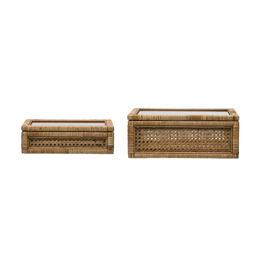 Woven Rattan Wood Display Boxes with Glass Lid | 2 Sizes in - Baskets & Storage photo
