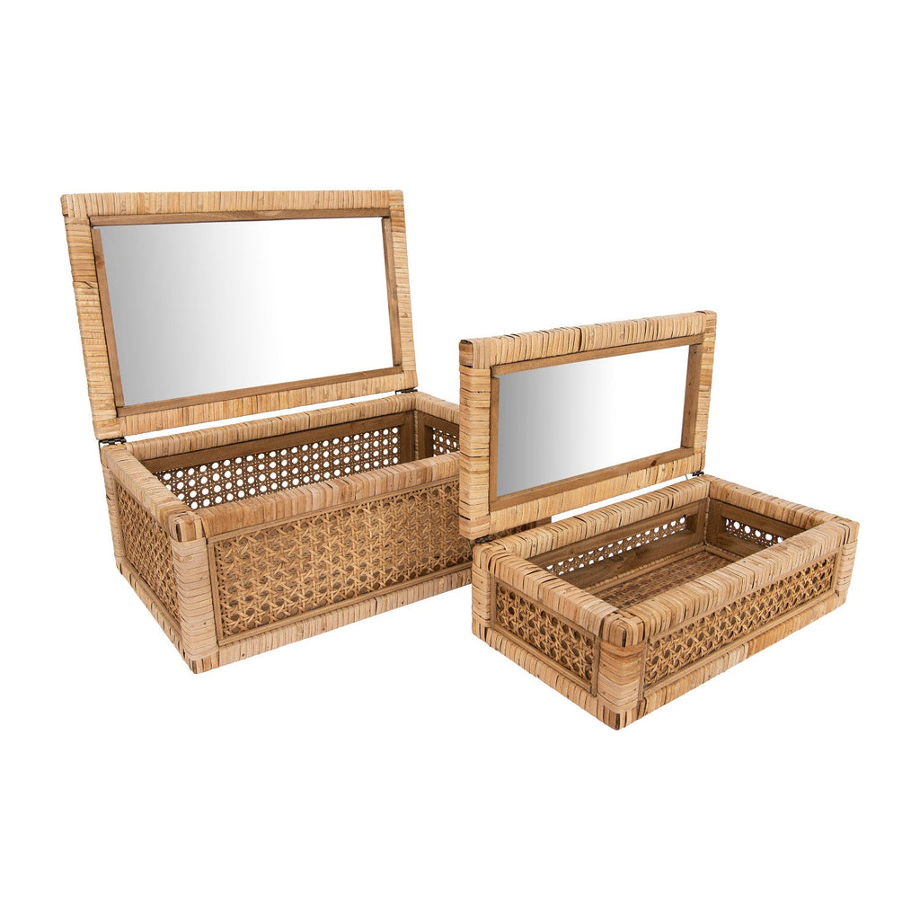 Woven Rattan Wood Display Boxes with Glass Lid | 2 Sizes in - Baskets & Storage photo