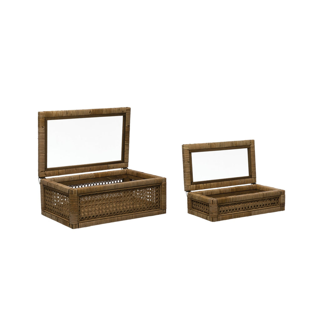 Woven Rattan Wood Display Boxes with Glass Lid | 2 Sizes in - Baskets & Storage photo