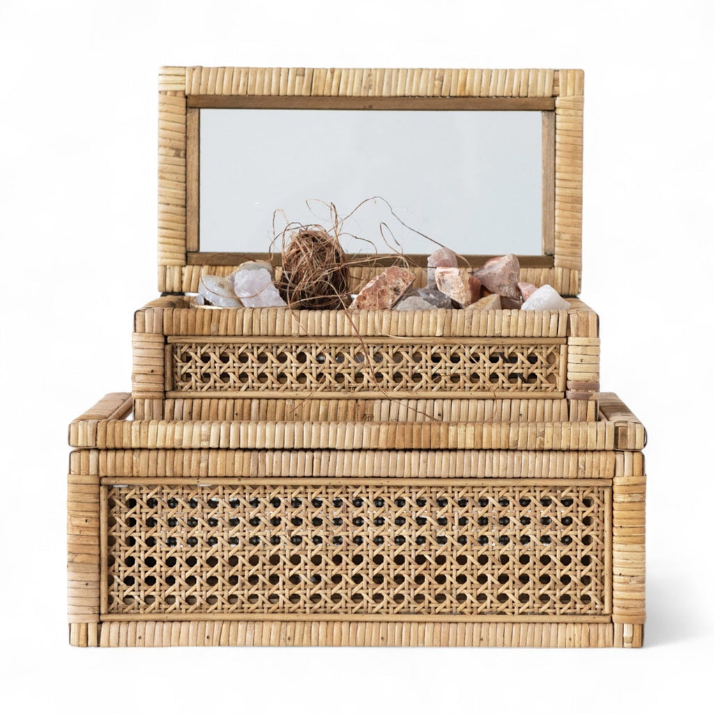 Woven Rattan Wood Display Boxes with Glass Lid | 2 Sizes in - Baskets & Storage photo