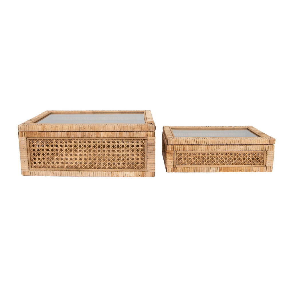 Woven Rattan Wood Display Boxes with Glass Lid | 2 Sizes in - Baskets & Storage photo