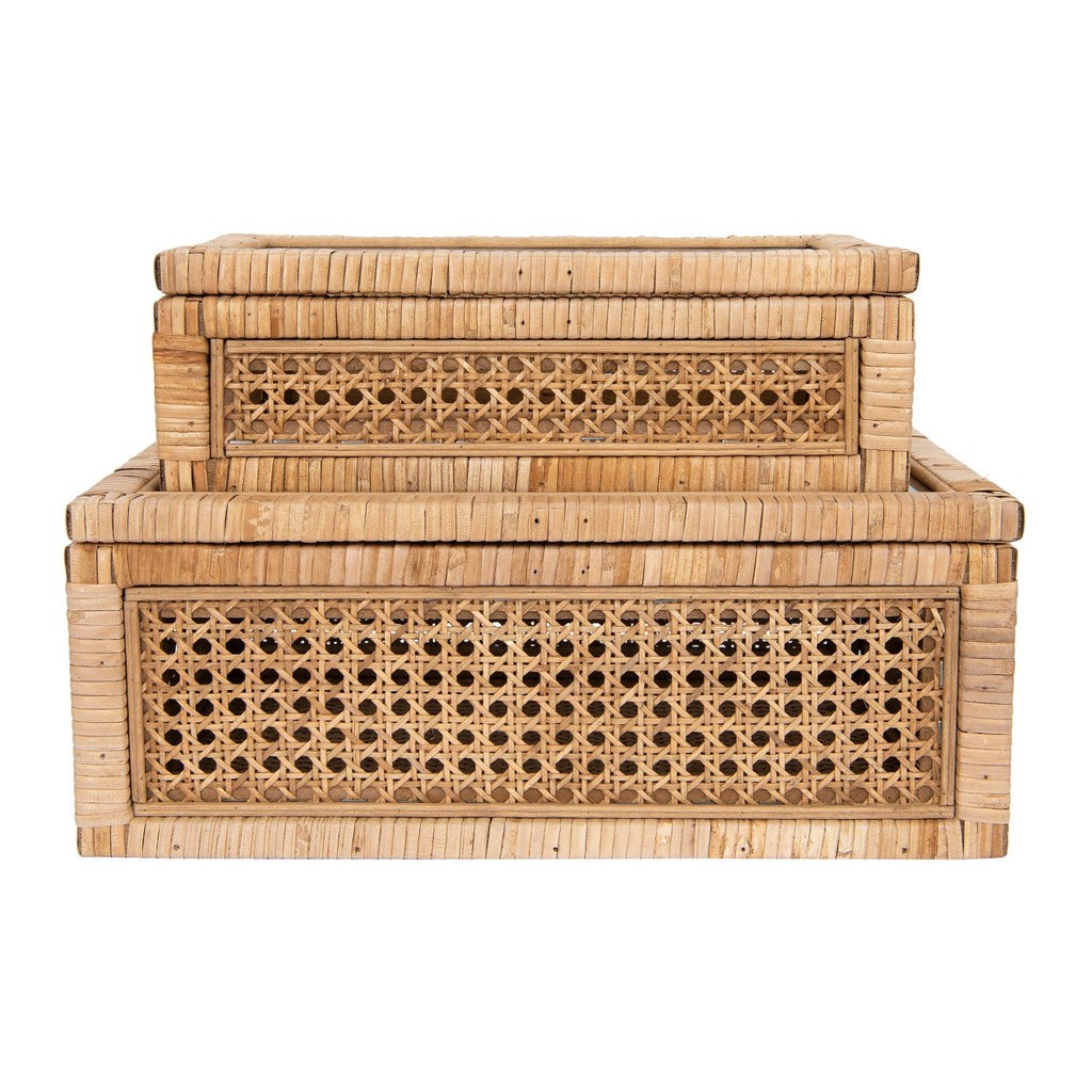 Woven Rattan Wood Display Boxes with Glass Lid | 2 Sizes in - Baskets & Storage photo