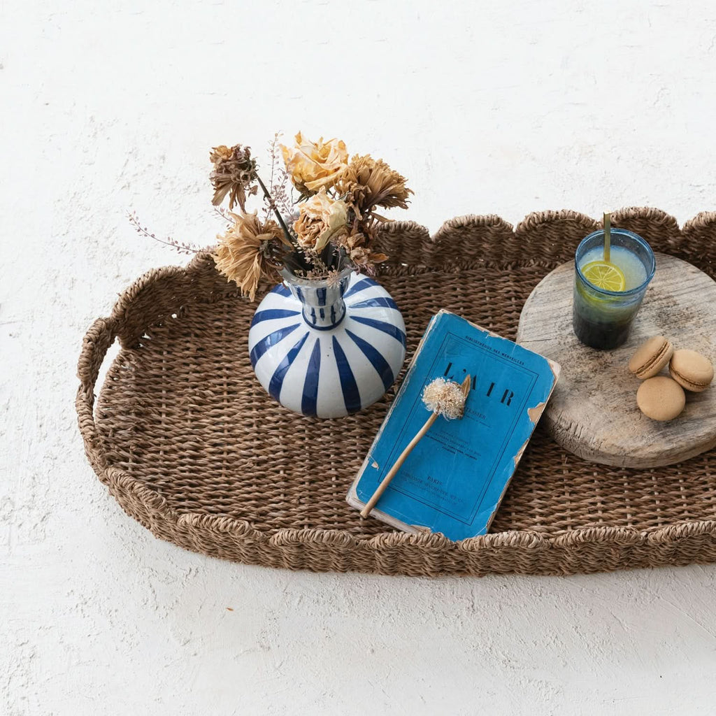 Hand-Woven Bankuan Scalloped Tray with Handles in - Baskets & Storage photo