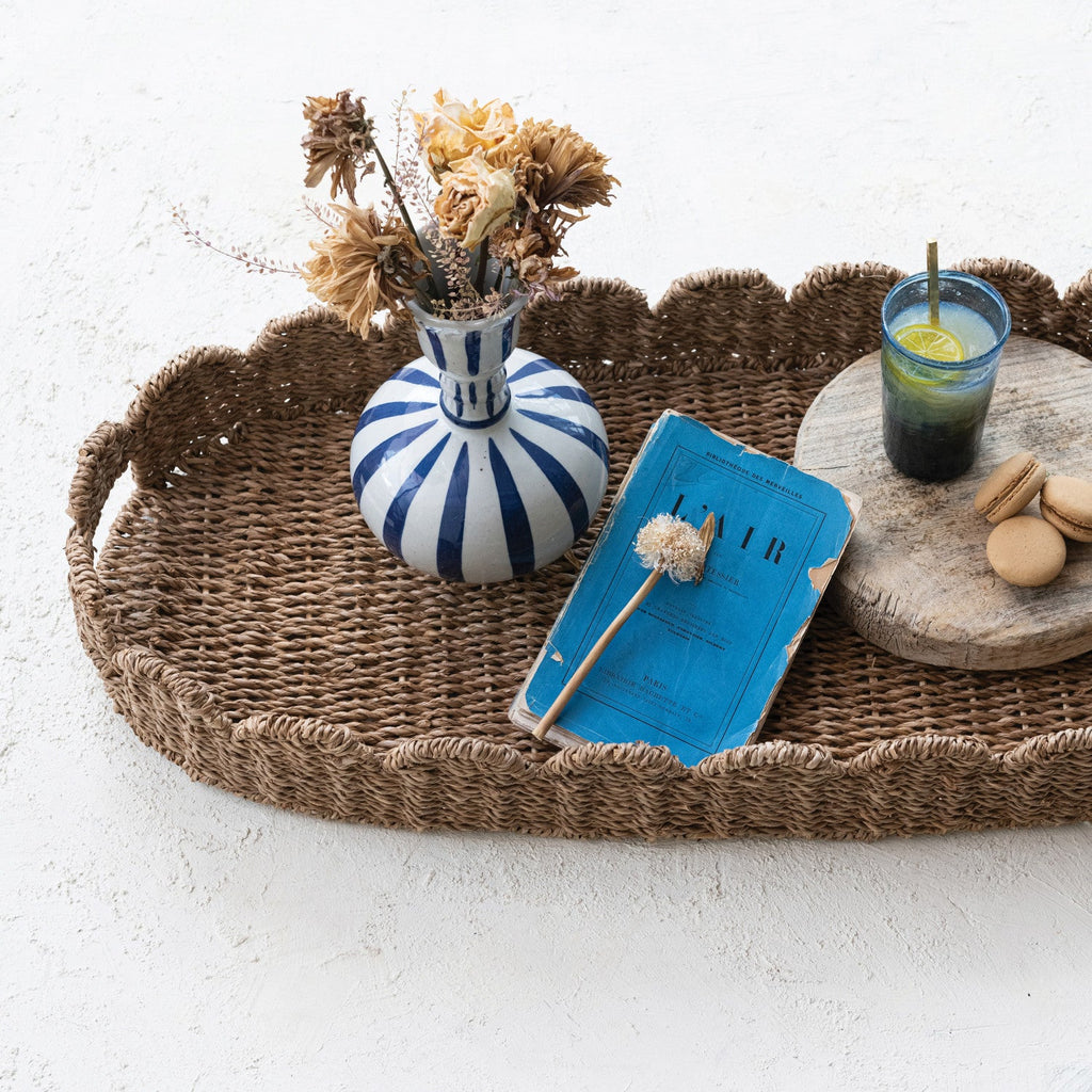 Hand-Woven Bankuan Scalloped Tray with Handles in - Baskets & Storage photo